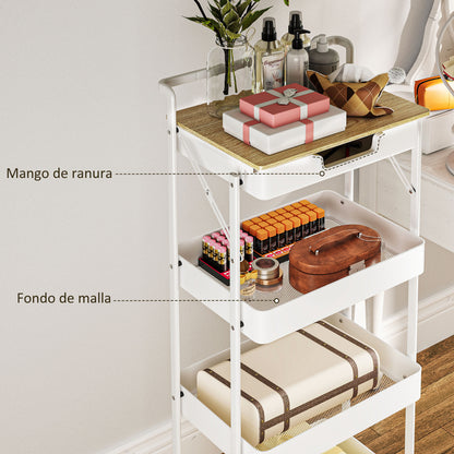 4-Tier Utility Cart with Wheels Kitchen Cart with 1 Drawer and 3 Baskets Organizer Cart for Bedroom Living Room Office White