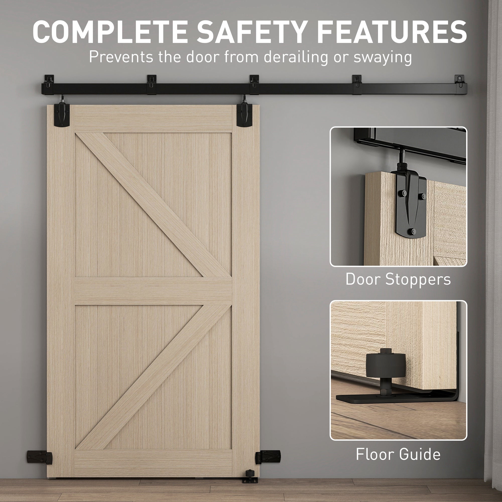 Sliding Door Hardware Kit 2.44 m (8 ft) with Rail – Clamp Hanger Sliding Door System in Carbon Steel, Screw Set with UV Protection for Single Doors, Black