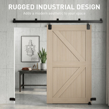 Sliding Door Hardware Kit 2.44 m (8 ft) with Rail – Clamp Hanger Sliding Door System in Carbon Steel, Screw Set with UV Protection for Single Doors, Black