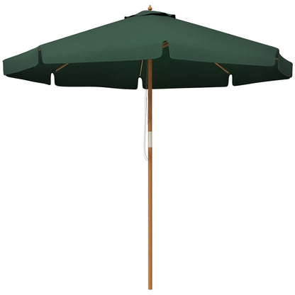Terrace Umbrella Ø325 cm Garden Umbrella with Pulley System Ventilated Roof 8 Bamboo Ribs and Wooden Pole Parasol for Patio Terrace Green