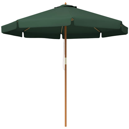 Terrace Umbrella Ø325 cm Garden Umbrella with Pulley System Ventilated Roof 8 Bamboo Ribs and Wooden Pole Parasol for Patio Terrace Green