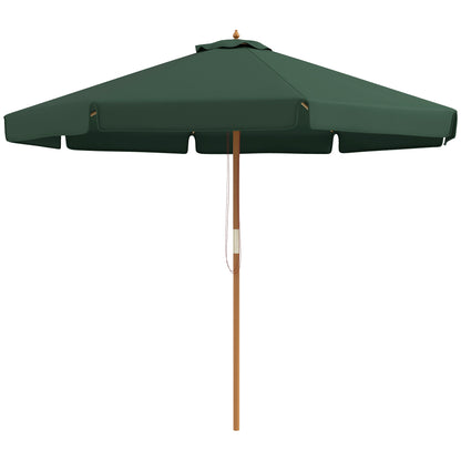 Terrace Umbrella Ø325 cm Garden Umbrella with Pulley System Ventilated Roof 8 Bamboo Ribs and Wooden Pole Parasol for Patio Terrace Green