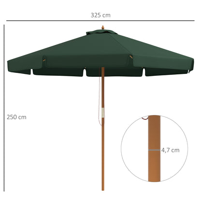 Terrace Umbrella Ø325 cm Garden Umbrella with Pulley System Ventilated Roof 8 Bamboo Ribs and Wooden Pole Parasol for Patio Terrace Green