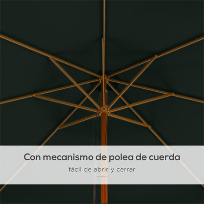 Terrace Umbrella Ø325 cm Garden Umbrella with Pulley System Ventilated Roof 8 Bamboo Ribs and Wooden Pole Parasol for Patio Terrace Green