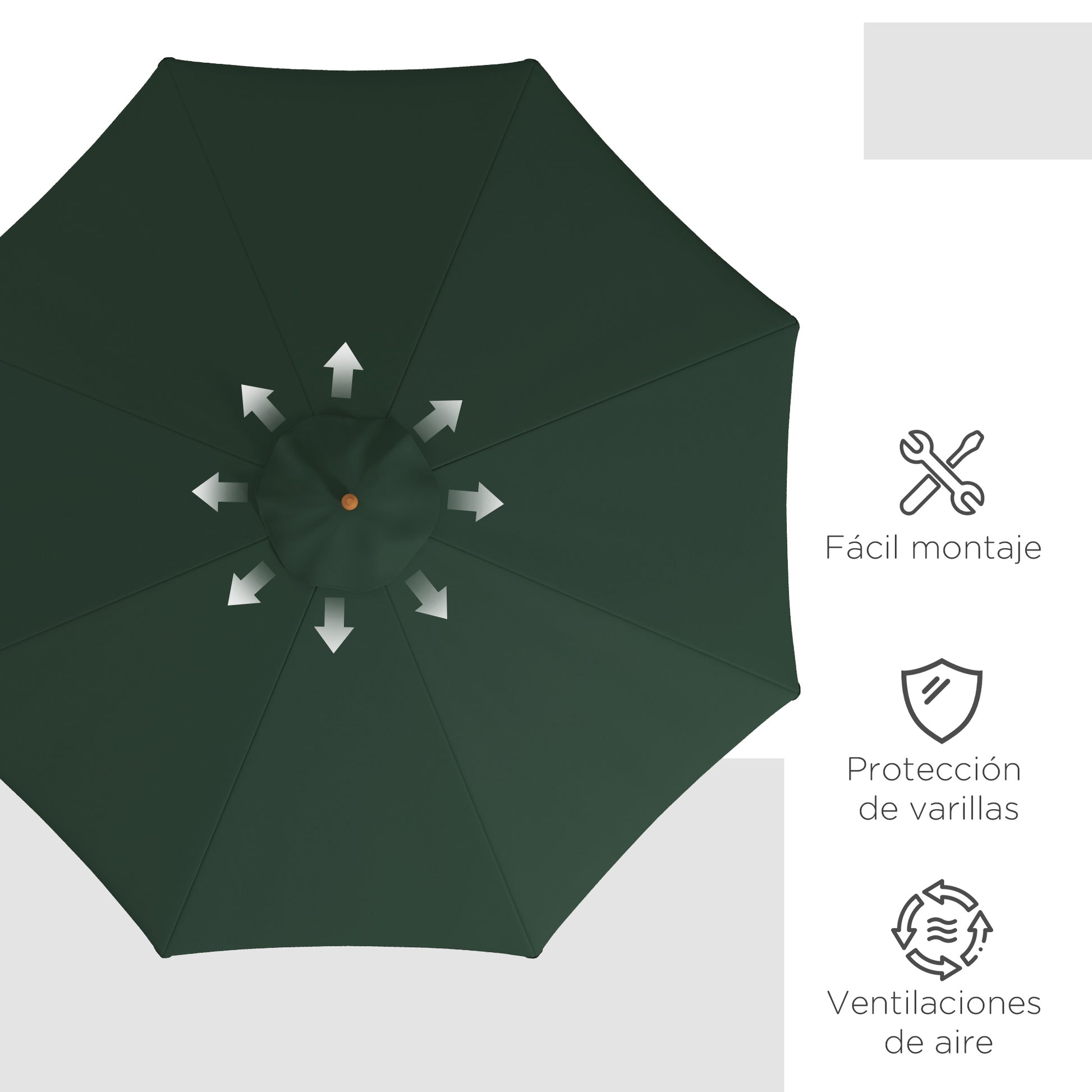 Terrace Umbrella Ø325 cm Garden Umbrella with Pulley System Ventilated Roof 8 Bamboo Ribs and Wooden Pole Parasol for Patio Terrace Green