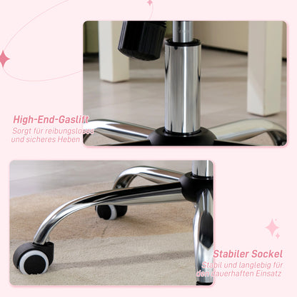 Office Chair, Ergonomic Desk Chair with Rocking Function, Swivel Function, Height Adjustable Computer Chair with Sparkling Crystal Buttons, Velvet Look, for Home Office, Pink