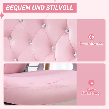 Office Chair, Ergonomic Desk Chair with Rocking Function, Swivel Function, Height Adjustable Computer Chair with Sparkling Crystal Buttons, Velvet Look, for Home Office, Pink
