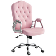 Office Chair, Ergonomic Desk Chair with Rocking Function, Swivel Function, Height Adjustable Computer Chair with Sparkling Crystal Buttons, Velvet Look, for Home Office, Pink
