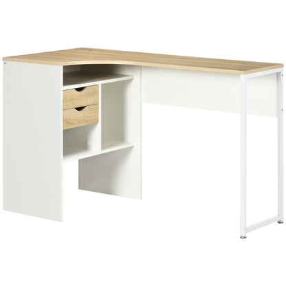 Corner Computer Desk Office Desk with Multi-Storage Drawers in Light Oak White Wood