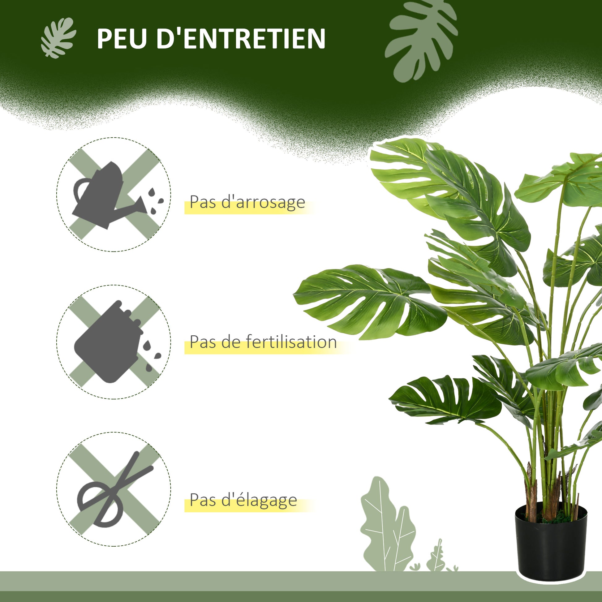 Set of 2 artificial trees artificial monstera plant with included pot indoor height 120 cm green