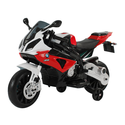 Kids Electric Motorcycle 3-8 Years with BMW License, Speed 2.5-5Km/h, Electric Motorcycle with 12V Battery, Wheels and Lights, 110x47x69 cm, Black and Red