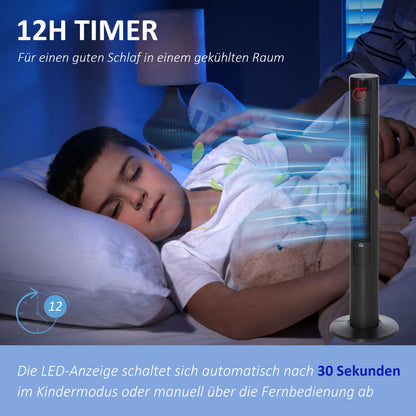 Tower Fan Quiet with Remote Control 117 cm 70° Oscillating Floor Fan with 4 Modes, 3 Speeds, 12 Hr Timer, LED Display, Black