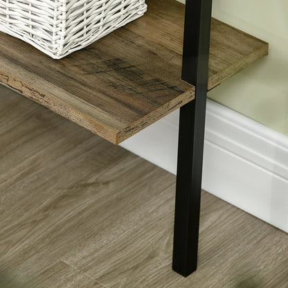 5-Shelf Industrial Style Leaning Wall Bookcase, Wall Mounted Wood and Metal Bookshelf, 60x30x184.5cm, Brown