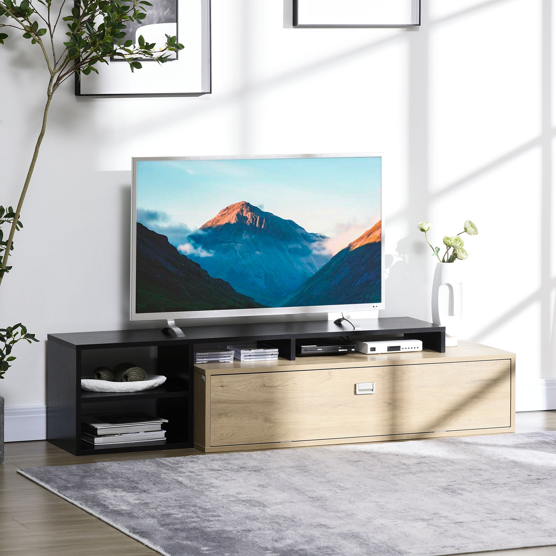 TV Stand, TV Cabinet, TV Mount for TVs up to 65 inches with Removable Shelf, Contemporary Style, Swinging Door for Living Room Bedroom