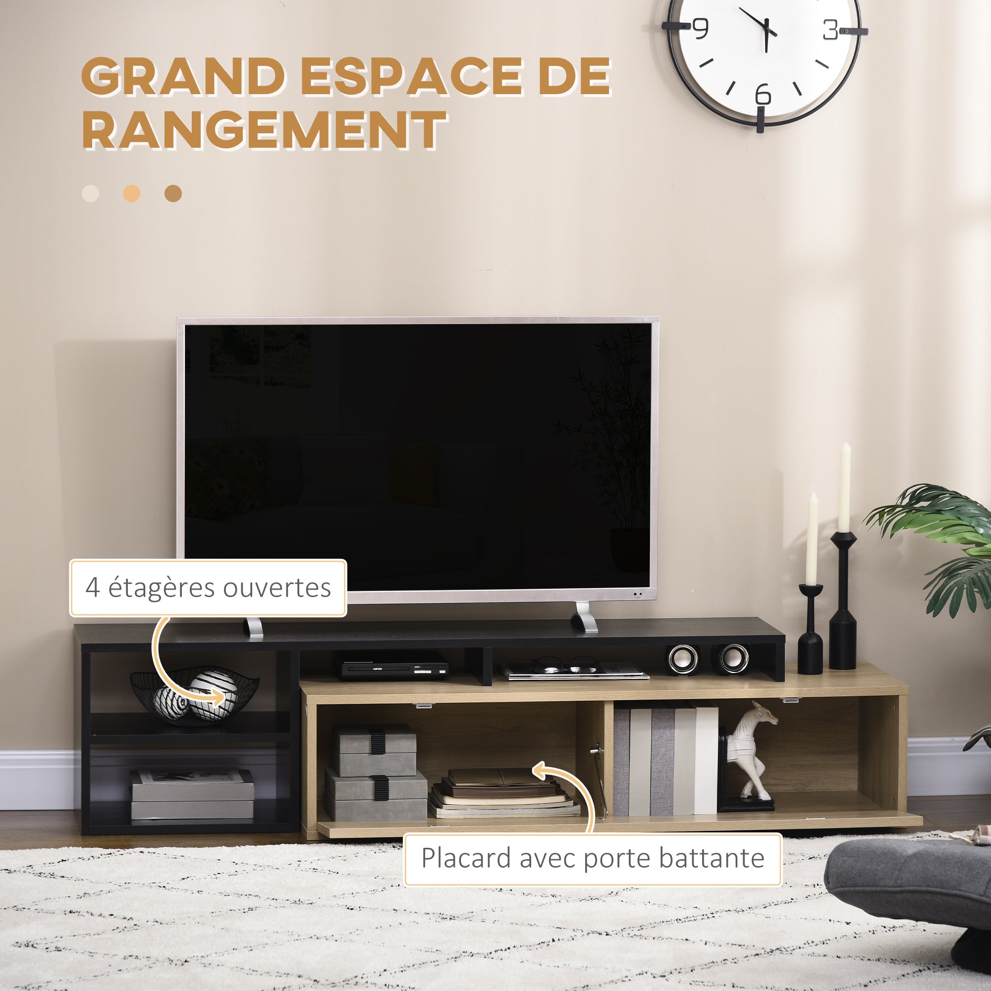 TV Stand, TV Cabinet, TV Mount for TVs up to 65 inches with Removable Shelf, Contemporary Style, Swinging Door for Living Room Bedroom