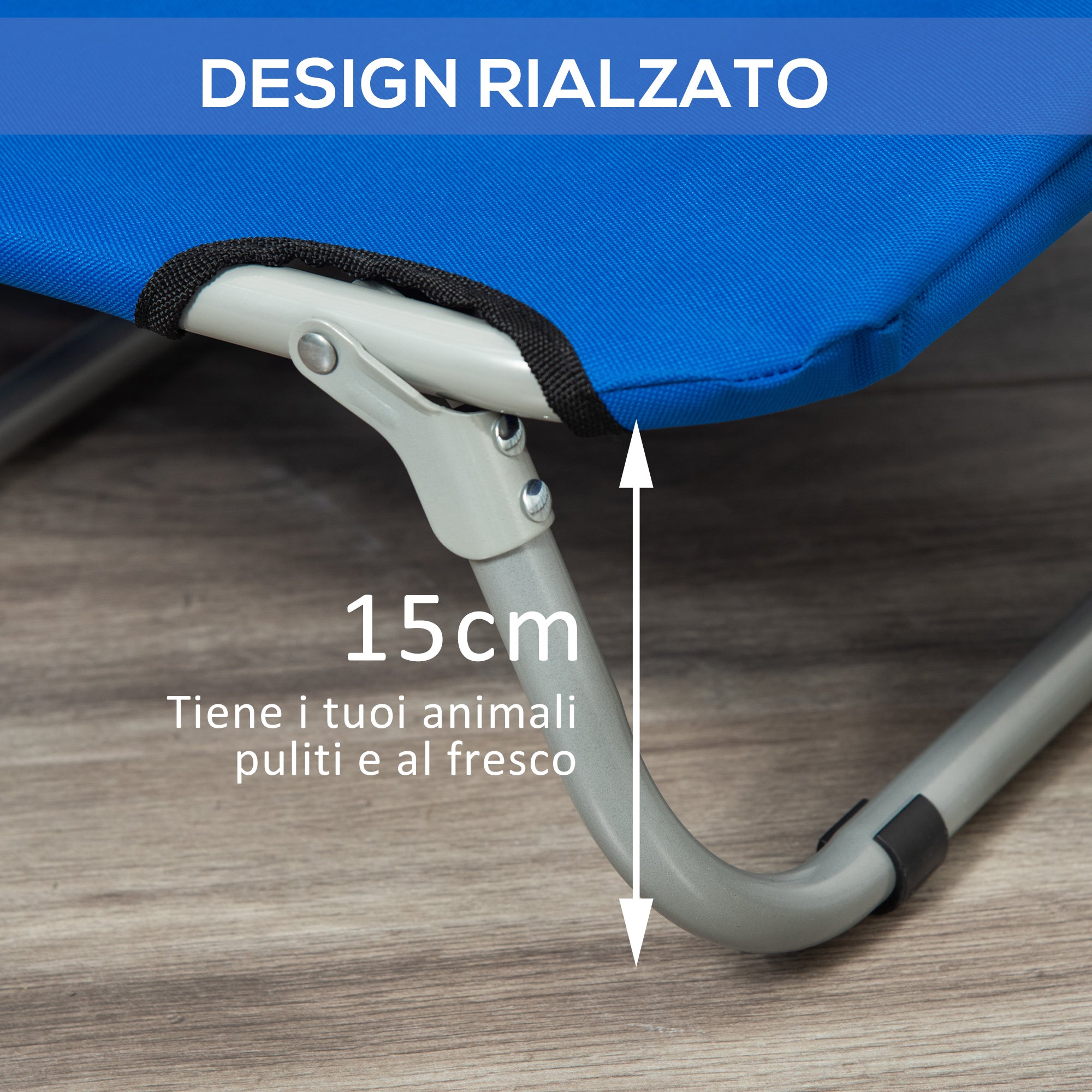 Small Size Foldable Dog Bed for Indoor and Outdoor, Raised Dog Cot, Steel and Oxford Fabric, 71x58x20 cm, Blue