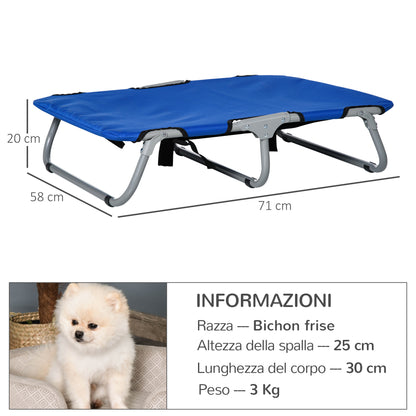 Small Size Foldable Dog Bed for Indoor and Outdoor, Raised Dog Cot, Steel and Oxford Fabric, 71x58x20 cm, Blue