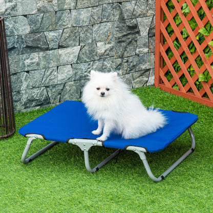 Small Size Foldable Dog Bed for Indoor and Outdoor, Raised Dog Cot, Steel and Oxford Fabric, 71x58x20 cm, Blue