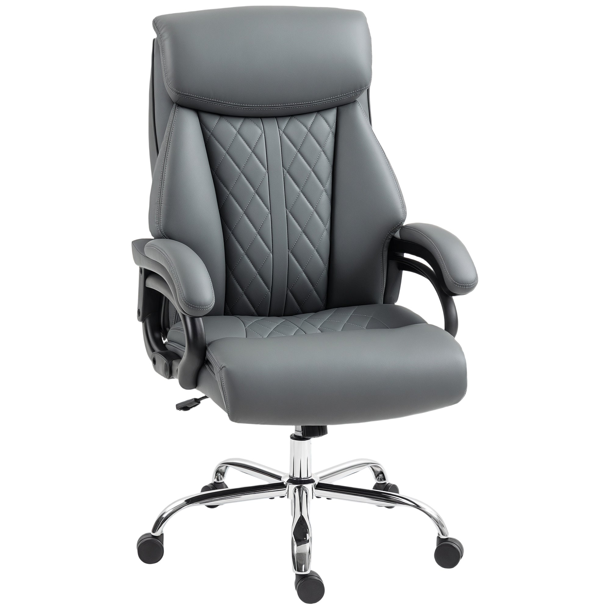 Big & Tall Executive Office Chair – PU Leather, Spring-Cushioned Seat, Quiet Casters, High Back, Height Adjustable, Anthracite Gray