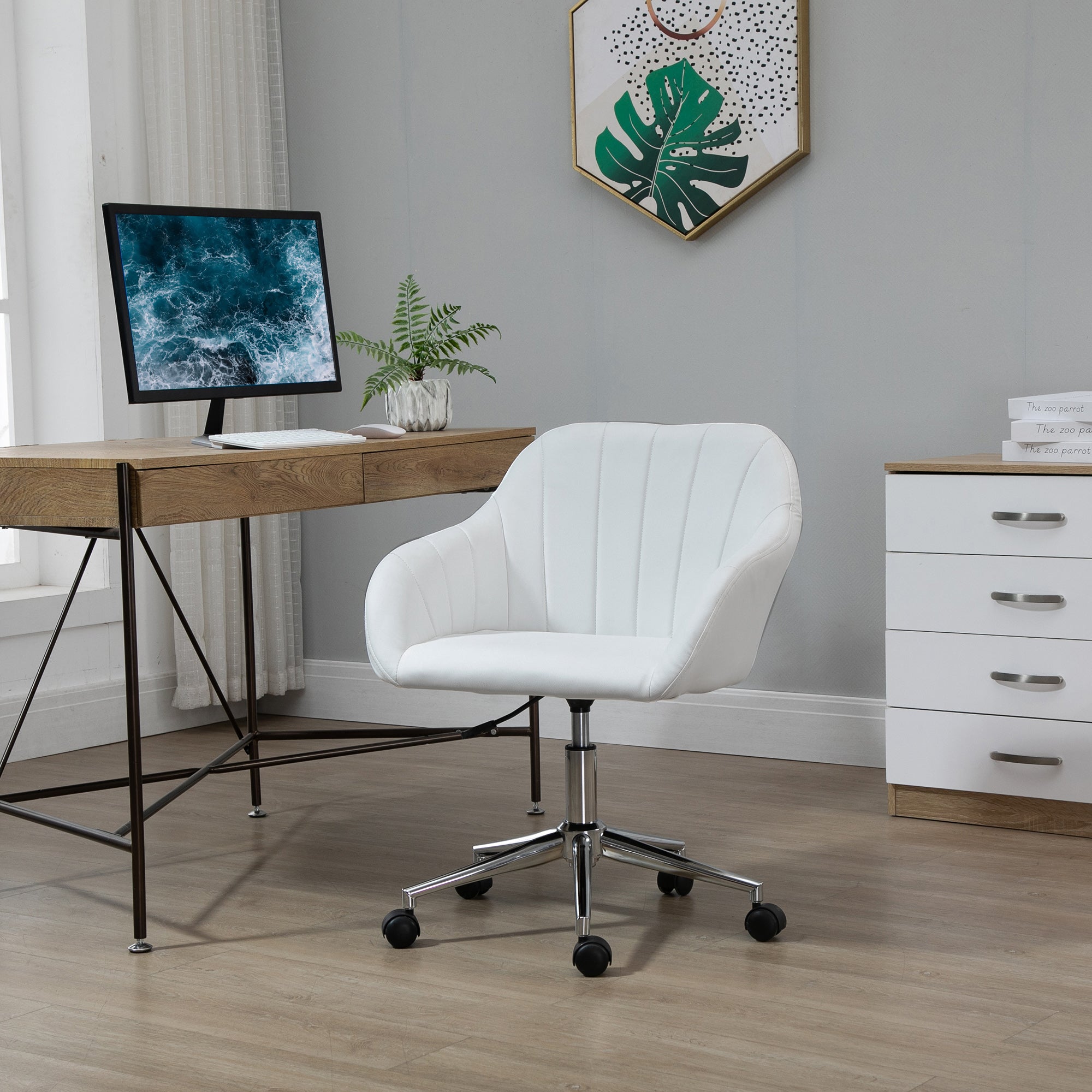 Ergonomic Office Chair Swivel Desk Chair with Adjustable Height Backrest and Armrests Synthetic Leather Load 120 kg 60x59x79-89 cm White