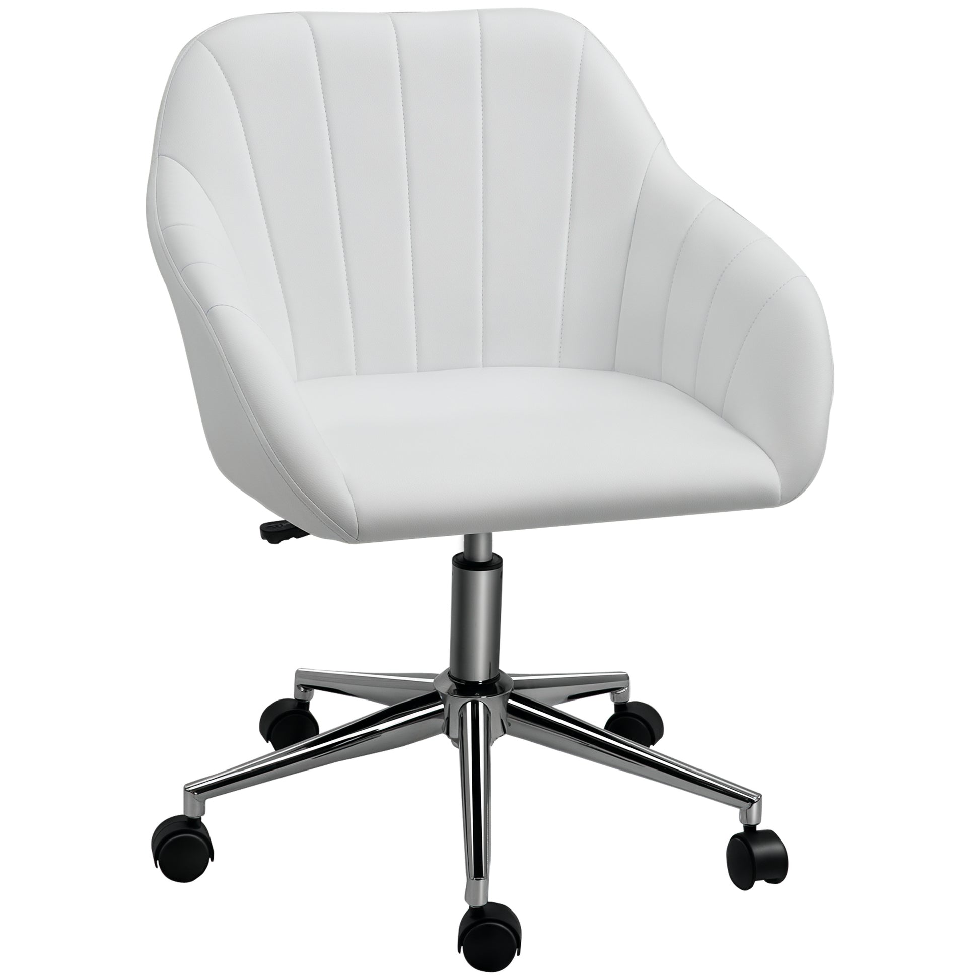 Ergonomic Office Chair Swivel Desk Chair with Adjustable Height Backrest and Armrests Synthetic Leather Load 120 kg 60x59x79-89 cm White