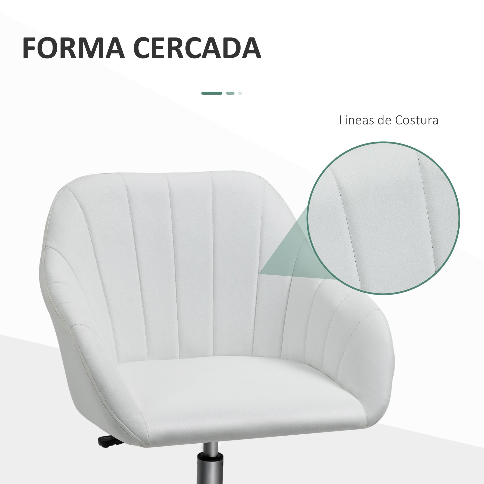Ergonomic Office Chair Swivel Desk Chair with Adjustable Height Backrest and Armrests Synthetic Leather Load 120 kg 60x59x79-89 cm White