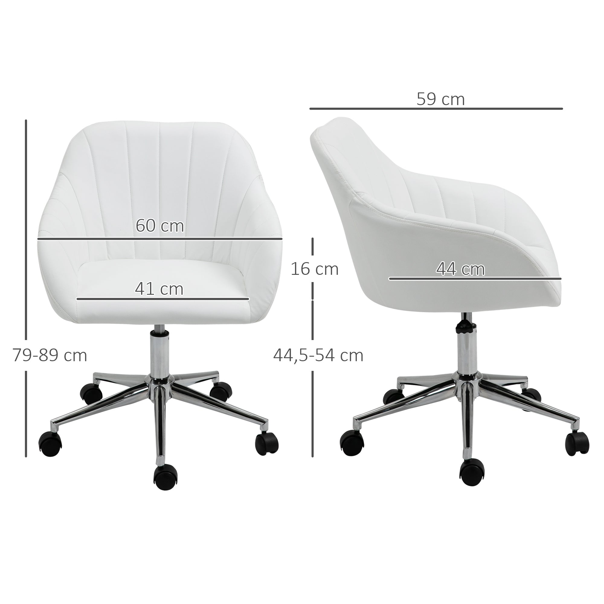 Ergonomic Office Chair Swivel Desk Chair with Adjustable Height Backrest and Armrests Synthetic Leather Load 120 kg 60x59x79-89 cm White
