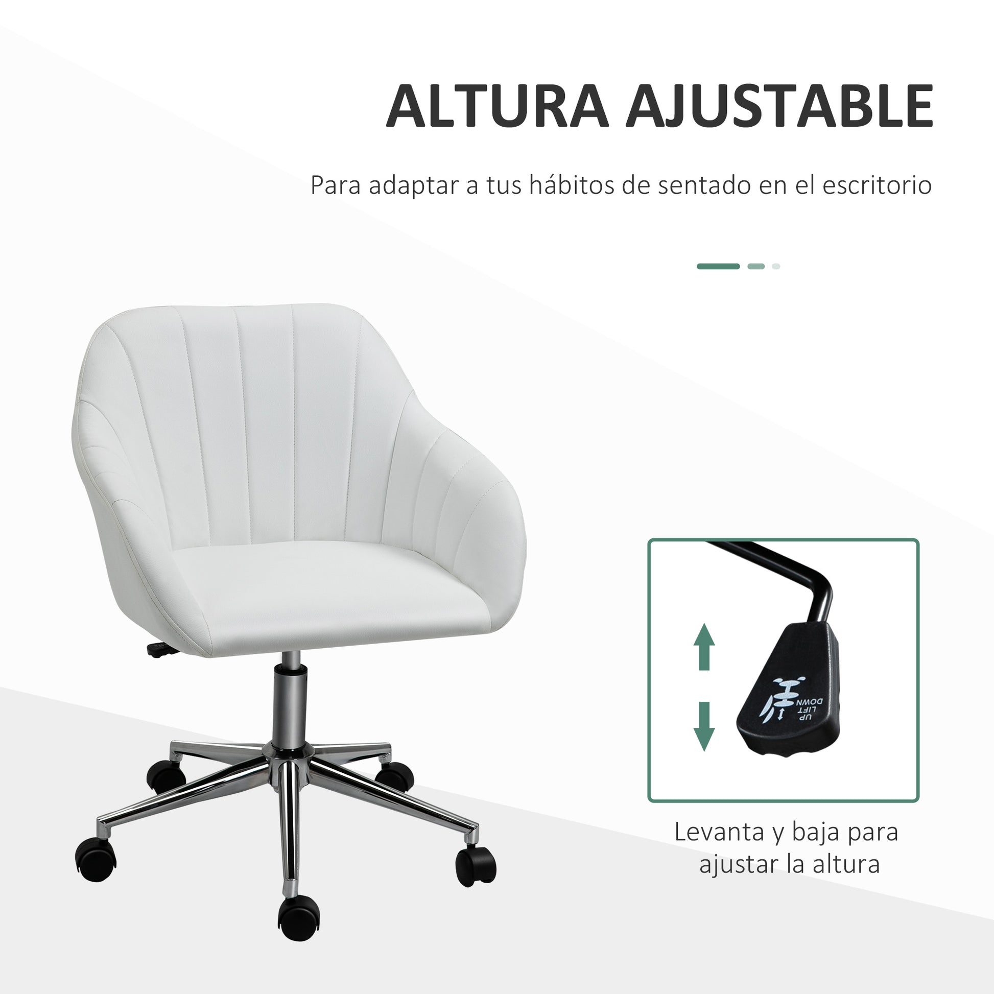 Ergonomic Office Chair Swivel Desk Chair with Adjustable Height Backrest and Armrests Synthetic Leather Load 120 kg 60x59x79-89 cm White