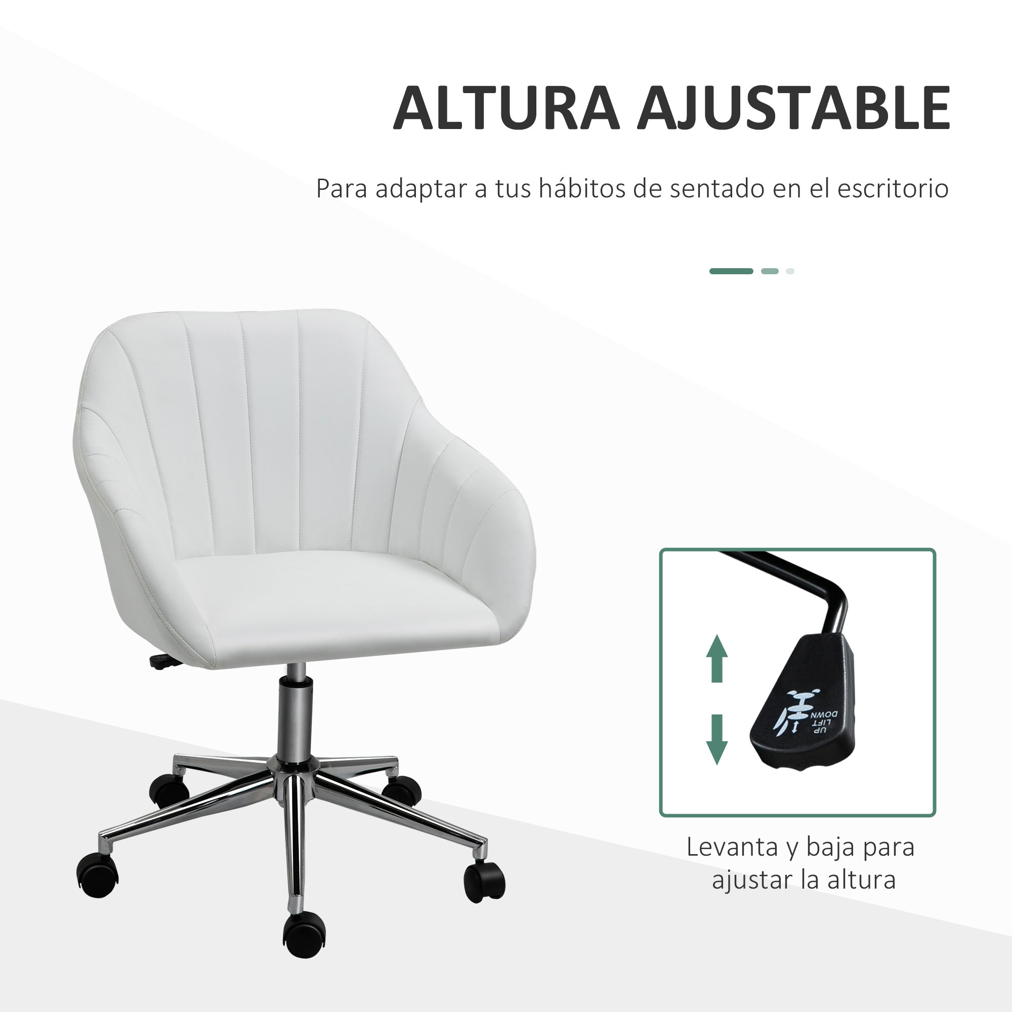 Ergonomic Office Chair Swivel Desk Chair with Adjustable Height Backrest and Armrests Synthetic Leather Load 120 kg 60x59x79-89 cm White