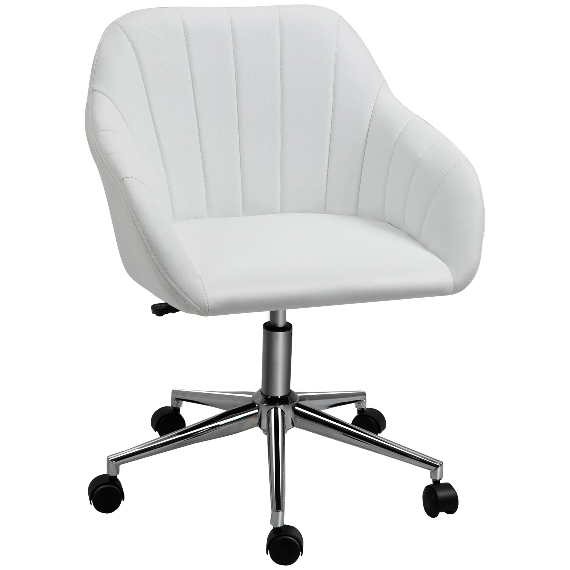 Ergonomic Office Chair Swivel Desk Chair with Adjustable Height Backrest and Armrests Synthetic Leather Load 120 kg 60x59x79-89 cm White