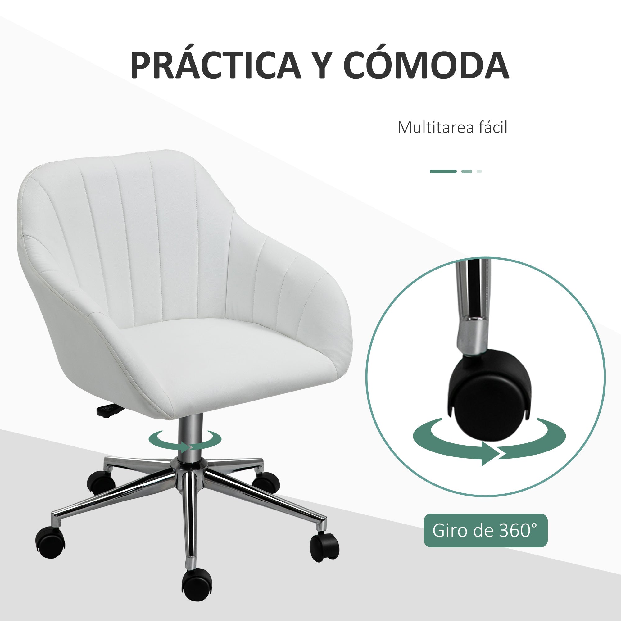 Ergonomic Office Chair Swivel Desk Chair with Adjustable Height Backrest and Armrests Synthetic Leather Load 120 kg 60x59x79-89 cm White
