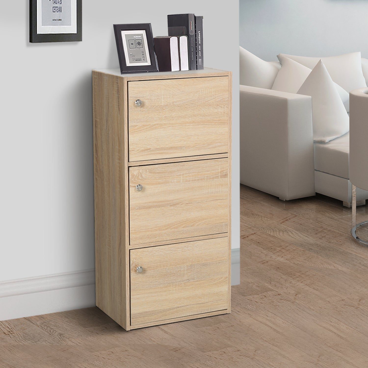 Multipurpose Cabinet with 3 Shelves in Wood and 3 Doors for Home, Bedroom, Living Room, or Office, 48x34x100cm