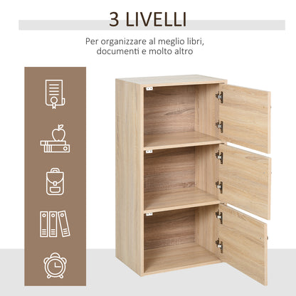 Multipurpose Cabinet with 3 Shelves in Wood and 3 Doors for Home, Bedroom, Living Room, or Office, 48x34x100cm