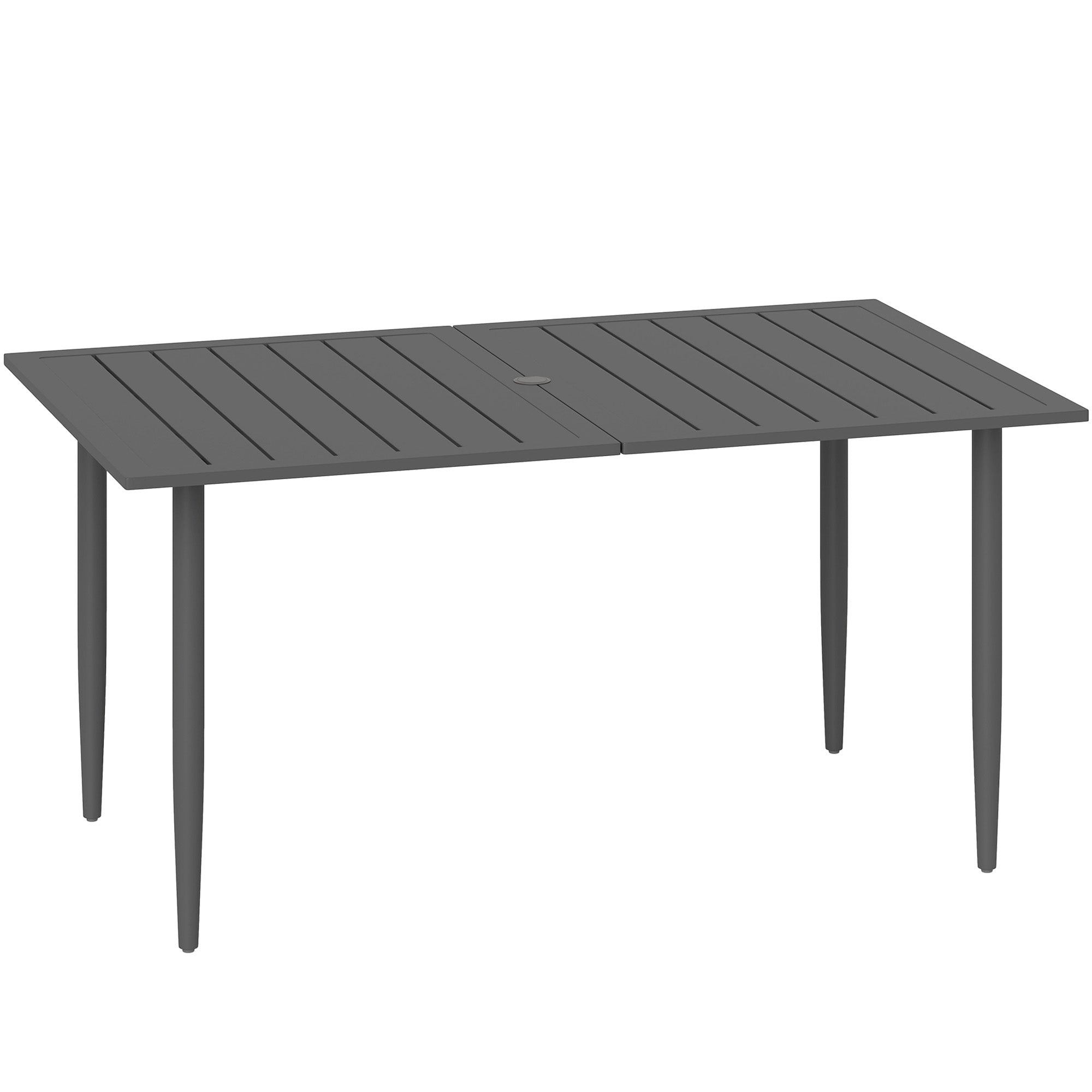 Garden Table 150x90cm, Weatherproof Steel Balcony Table, Balcony Table with Umbrella Hole Slat Design Outdoor Camping Table Side Table, Rectangular Patio Table for Garden Balcony Black