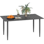 Garden Table 150x90cm, Weatherproof Steel Balcony Table, Balcony Table with Umbrella Hole Slat Design Outdoor Camping Table Side Table, Rectangular Patio Table for Garden Balcony Black
