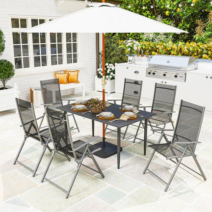 Garden Table 150x90cm, Weatherproof Steel Balcony Table, Balcony Table with Umbrella Hole Slat Design Outdoor Camping Table Side Table, Rectangular Patio Table for Garden Balcony Black