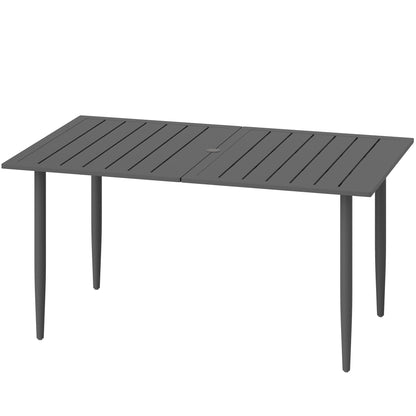 Garden Table 150x90cm, Weatherproof Steel Balcony Table, Balcony Table with Umbrella Hole Slat Design Outdoor Camping Table Side Table, Rectangular Patio Table for Garden Balcony Black