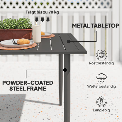 Garden Table 150x90cm, Weatherproof Steel Balcony Table, Balcony Table with Umbrella Hole Slat Design Outdoor Camping Table Side Table, Rectangular Patio Table for Garden Balcony Black