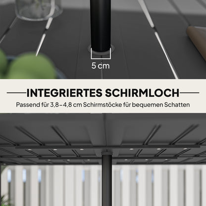 Garden Table 150x90cm, Weatherproof Steel Balcony Table, Balcony Table with Umbrella Hole Slat Design Outdoor Camping Table Side Table, Rectangular Patio Table for Garden Balcony Black