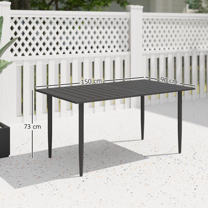 Garden Table 150x90cm, Weatherproof Steel Balcony Table, Balcony Table with Umbrella Hole Slat Design Outdoor Camping Table Side Table, Rectangular Patio Table for Garden Balcony Black