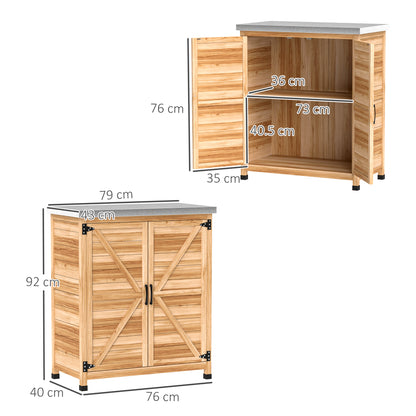 Outdoor Cabinet with Internal Shelf and Upper Workbench, Garden Cabinet in Fir Wood and Galvanized Steel, 79x43x92 cm, Wood Color