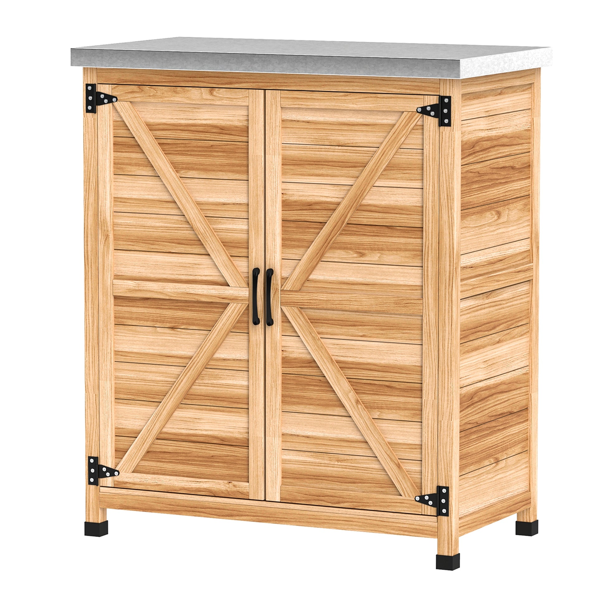 Outdoor Cabinet with Internal Shelf and Upper Workbench, Garden Cabinet in Fir Wood and Galvanized Steel, 79x43x92 cm, Wood Color