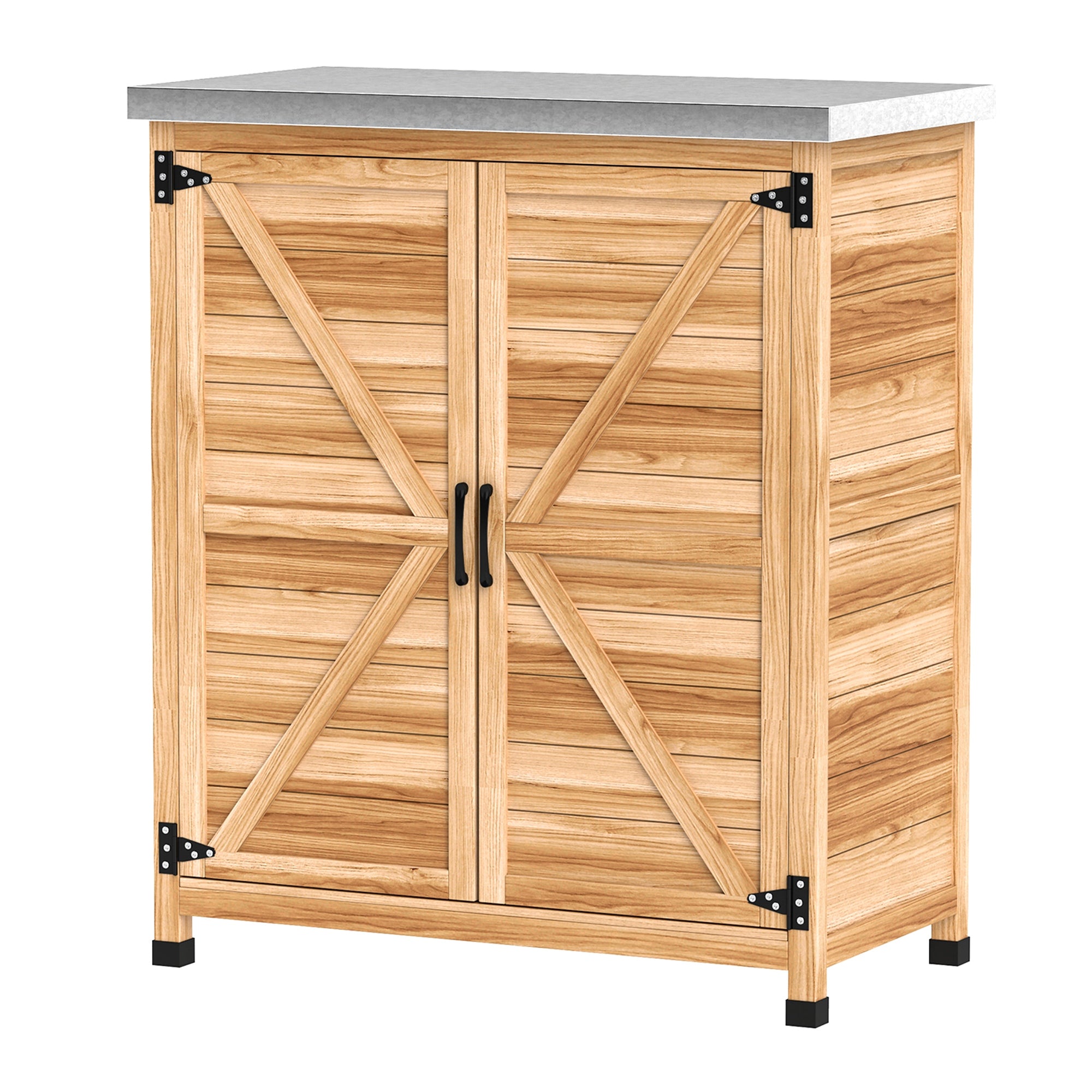 Outdoor Cabinet with Internal Shelf and Upper Workbench, Garden Cabinet in Fir Wood and Galvanized Steel, 79x43x92 cm, Wood Color