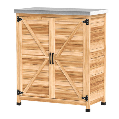 Outdoor Cabinet with Internal Shelf and Upper Workbench, Garden Cabinet in Fir Wood and Galvanized Steel, 79x43x92 cm, Wood Color