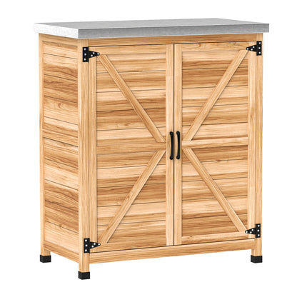 Outdoor Cabinet with Internal Shelf and Upper Workbench, Garden Cabinet in Fir Wood and Galvanized Steel, 79x43x92 cm, Wood Color
