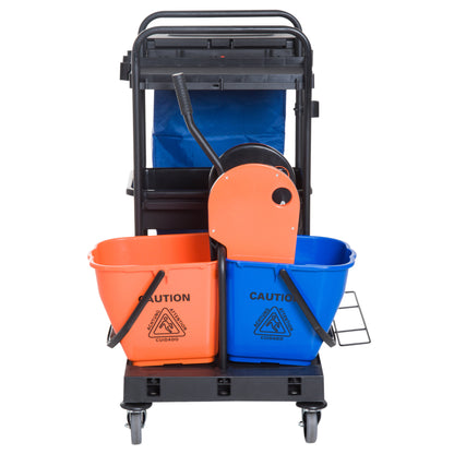 Cleaning Trolley Cleaning Trolley Mop Trolley with 4 smooth-rolling wheels Black+Blue+Orange 111 × 63.3 × 103 cm
