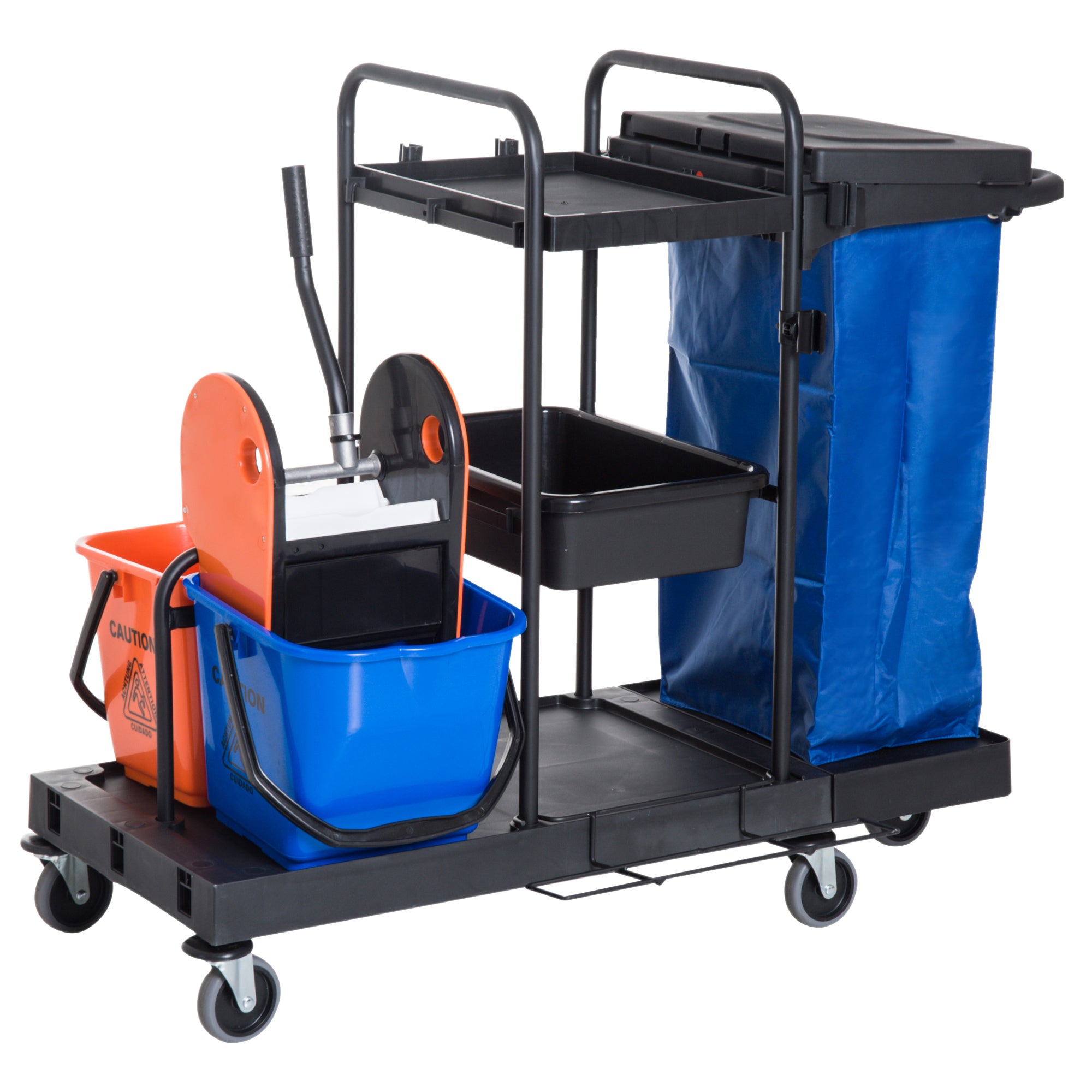 Cleaning Trolley Cleaning Trolley Mop Trolley with 4 smooth-rolling wheels Black+Blue+Orange 111 × 63.3 × 103 cm