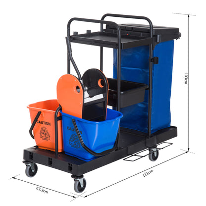Cleaning Trolley Cleaning Trolley Mop Trolley with 4 smooth-rolling wheels Black+Blue+Orange 111 × 63.3 × 103 cm