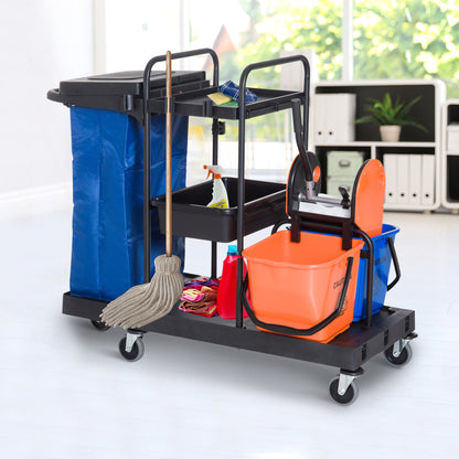 Cleaning Trolley Cleaning Trolley Mop Trolley with 4 smooth-rolling wheels Black+Blue+Orange 111 × 63.3 × 103 cm