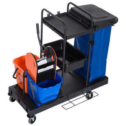 Cleaning Trolley Cleaning Trolley Mop Trolley with 4 smooth-rolling wheels Black+Blue+Orange 111 × 63.3 × 103 cm